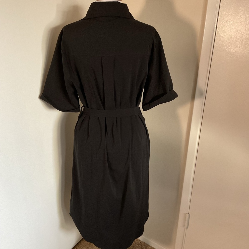 Blue Leopard Black Shirt Dress 2X Plus Size Midi Button Front Short Sleeve - Picture 6 of 6